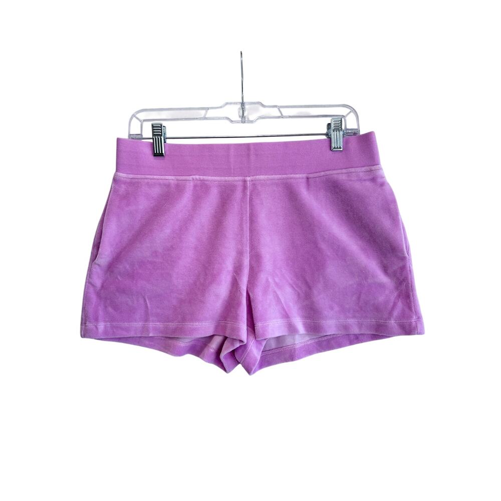Juicy Couture Pink Velour Shorts Size M Rhinestone Logo Y2K Low Rise Lounge Wear - Picture 3 of 8